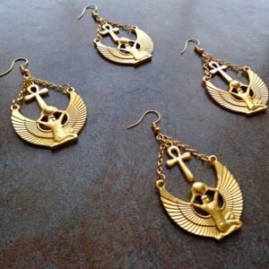 Goddess Isis Earrings, Ancient Egyptian Jewelry, Ankh Hieroglyphs