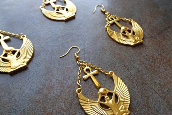 Goddess Isis Earrings, Ancient Egyptian Jewelry, Ankh Hieroglyphs