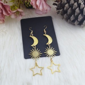 Goddess Sun Crescent Moon Pentagram Dangle Earrings Celestial Jewelry For Women Gift