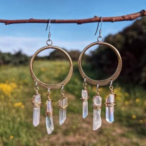 Godness Natual Quartz Stone Dangle Earrings Pagan Occult Wicca Gift