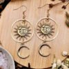 Gold Colour Boho Sun and Moon Earrings Sun Dangle Witchy Statement Jewelry Creativity Hippy Dangle for Witch Fashion Women Gift