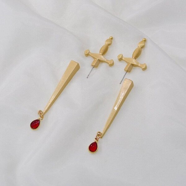 Gold Colour Silver Colour Sword Earrings Go Through Ear Stud