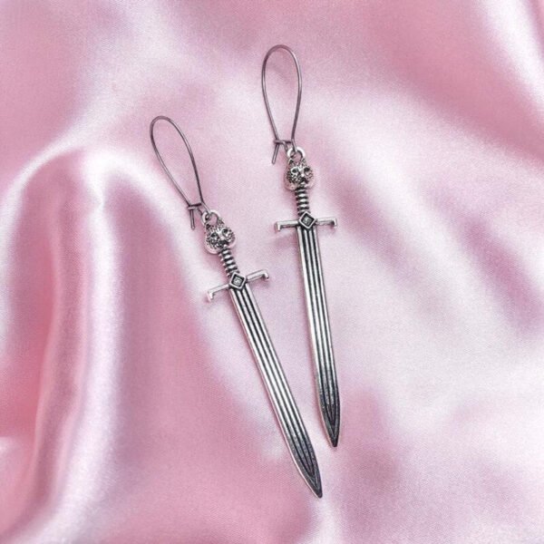 Gold Colour Silver Colour Sword Earrings Go Through Ear Stud