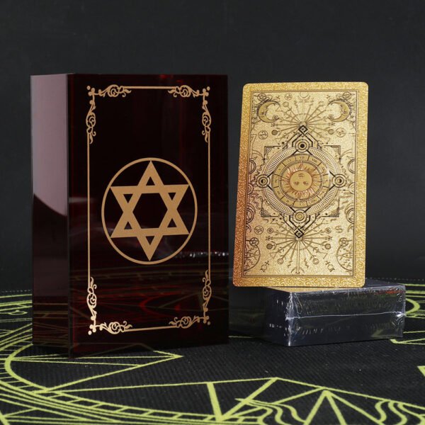 Gold Foil Tarot Card 12 * 7cm Dark Red Crystal Box Set Chess Board Game Waterproof and Wear-resistant Tape Manual