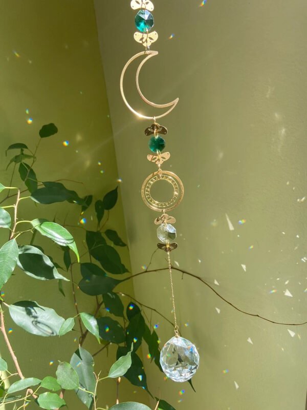 Gold Plated Blue Moon Suncatcher,Rainbow Prism,Boho Window Decoration,magical Suncatcher