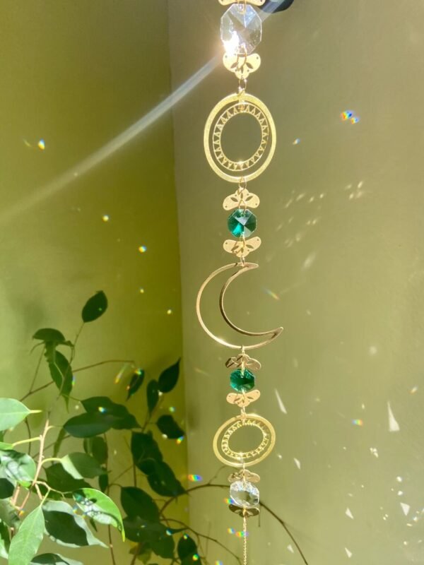 Gold Plated Blue Moon Suncatcher,Rainbow Prism,Boho Window Decoration,magical Suncatcher