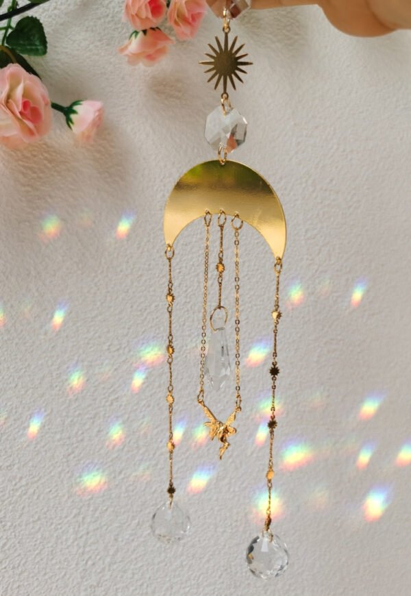 Gold Plated butterfly fairy Sun Suncatcher,Rainbow Prism,Boho ,magical Suncatcher