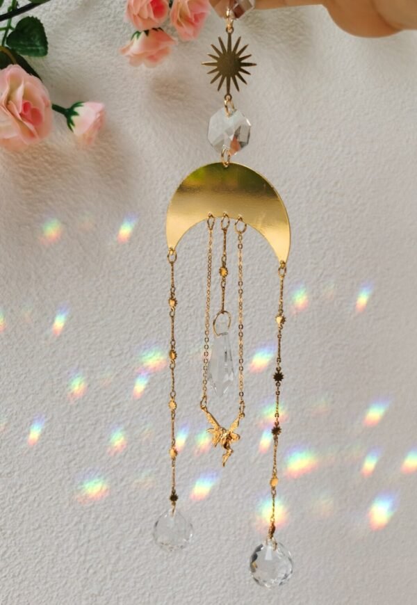 Gold Plated butterfly fairy Sun Suncatcher,Rainbow Prism,Boho ,magical Suncatcher