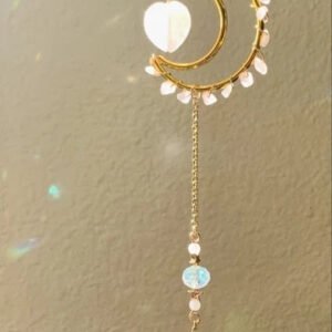 Gold plated Moon Suncatcher | Lunar Suncatcher |rose quartz| Wall Hanging | Boho Decor