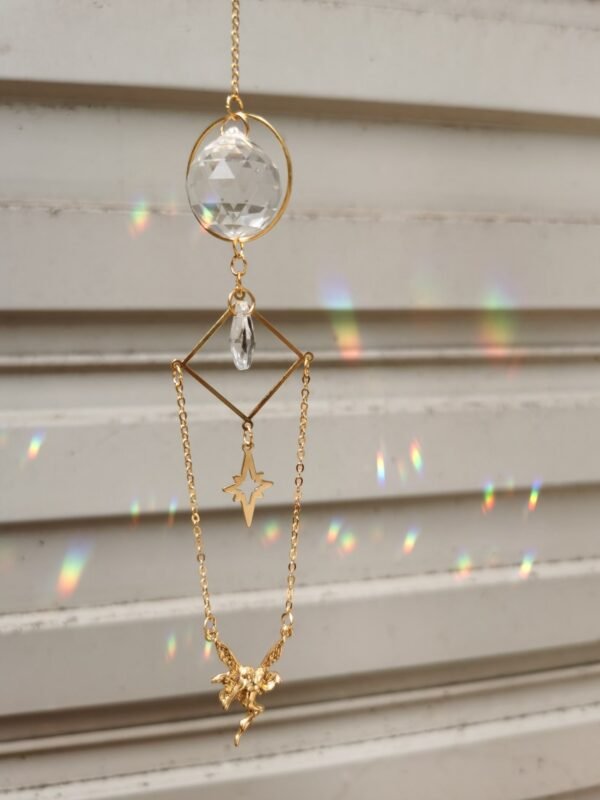 Gold plated Suncatcher with magical butterfly&star | light catcher | rainbow maker | celestial  of good luck