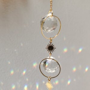 Gold plated mini sun Suncatcher Crystal Prism -Home Decor - Celestial s for new House- Moon Sun Catcher,Occult Decor
