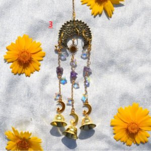 Golden K9 crystal Sunlight Catcher ancient cyan moon wind chime raw amethyst home decoration door and window car pendant gift