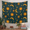 Golden Sun And Moon Tapestry Wall Hanging Starry Sky Celestial Wall Tapestries For Bedroom Home Decor