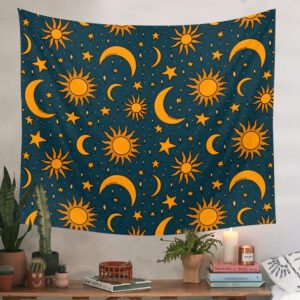 Golden Sun And Moon Tapestry Wall Hanging Starry Sky Celestial Wall Tapestries For Bedroom Home Decor