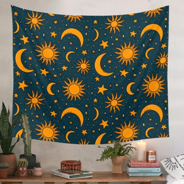 Golden Sun And Moon Tapestry Wall Hanging Starry Sky Celestial Wall Tapestries For Bedroom Home Decor