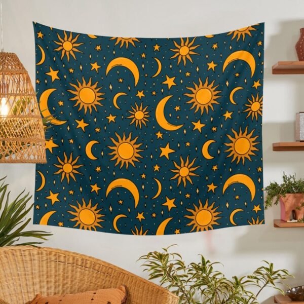 Golden Sun And Moon Tapestry Wall Hanging Starry Sky Celestial Wall Tapestries For Bedroom Home Decor