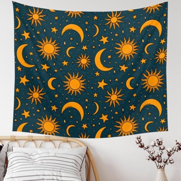 Golden Sun And Moon Tapestry Wall Hanging Starry Sky Celestial Wall Tapestries For Bedroom Home Decor