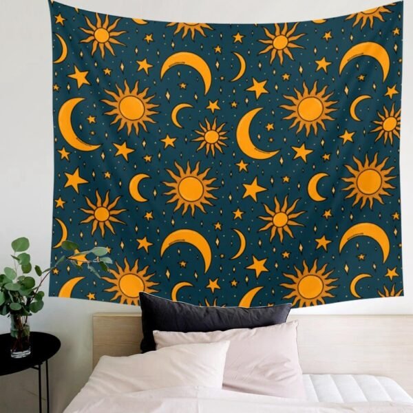 Golden Sun And Moon Tapestry Wall Hanging Starry Sky Celestial Wall Tapestries For Bedroom Home Decor