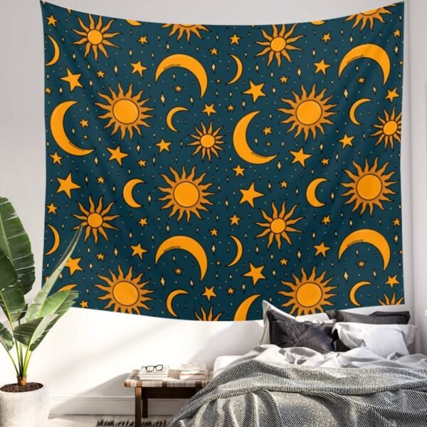 Golden Sun And Moon Tapestry Wall Hanging Starry Sky Celestial Wall Tapestries For Bedroom Home Decor