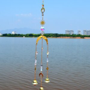Golden Sunlight CatcherK9 crystal moon wind chimes raw amethyst home decoration doors and windows car pendant gift
