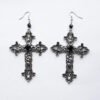 Goth Large Detailed Cross Drill Jewel Earrings Tone Punk Halloween Creativity Jewellery Fashion Charm Statement Women Gift(Red