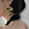 Goth Snake And Rose Big Statement Stud Earrings For Women Vintage Punk Oversized Flower Long Earrings Y2k Jewelry Korean Fashion - Stud Earrings