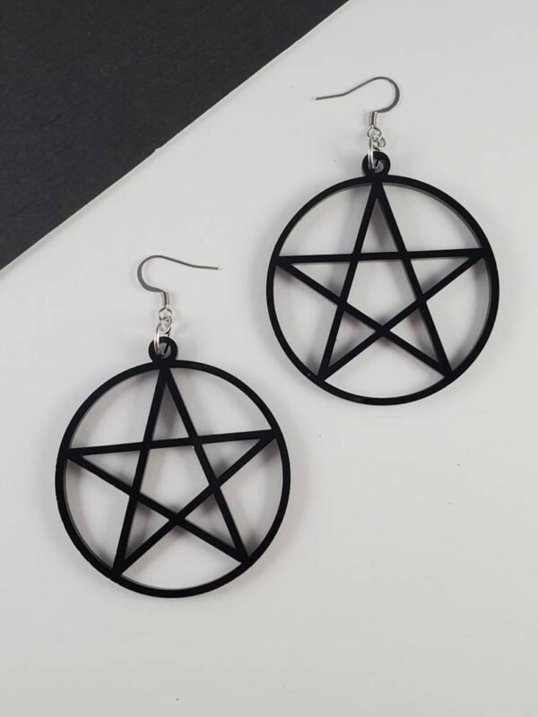 Gothic Black Pentagram Drop Earrings Black Star Earrings Pagan Witch Jewelry for Women