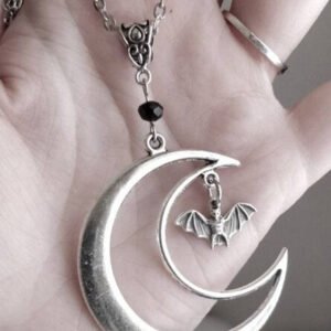 Gothic Crescent Moon and Bat Glass Crystal Necklace,Witchy Chocker Necklace,gothic Costume Accessories,Vampire Bat Jewelry