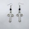 Gothic Cross with Black Glass Earrings Beads Hollow Cross Dangle Silver Colour Goth Jewelry Fashion Novelty Women Gift Friend