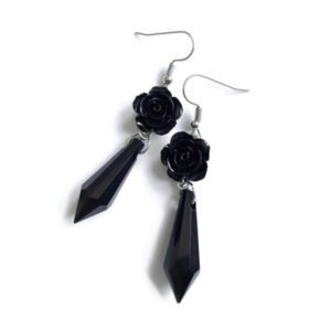 Gothic Crystal Flower Dangle Earrings Goddess Pagan Wicca Gift