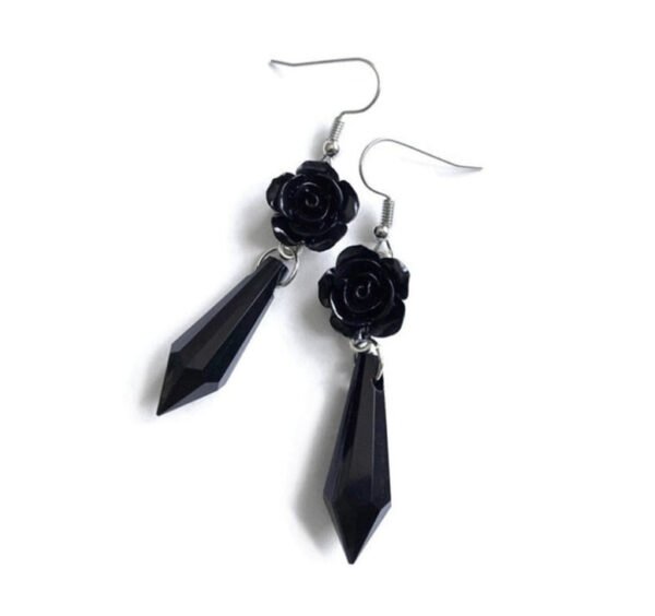 Gothic Crystal Flower Dangle Earrings Goddess Pagan Wicca Gift