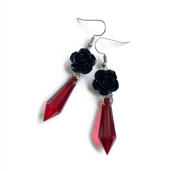 Gothic Crystal Flower Dangle Earrings Goddess Pagan Wicca Gift