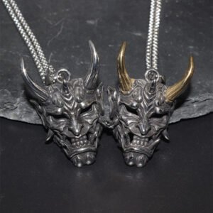 Gothic Devil Skull Grimace Mask Necklaces For Men Fangs Demon Mask Pendant Retro Punk Style Jewelry Gift - Pendants