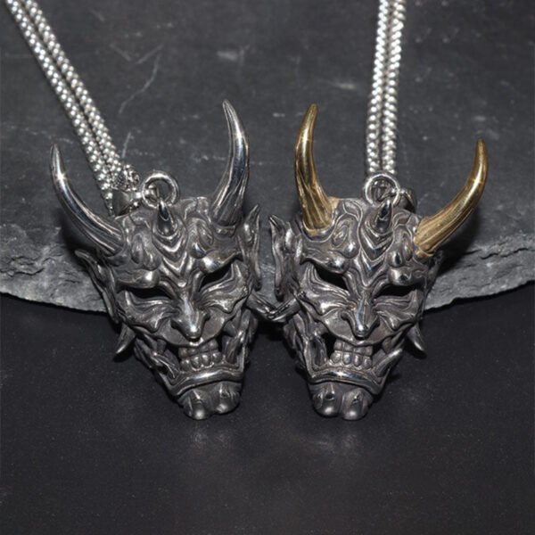 Gothic Devil Skull Grimace Mask Necklaces For Men Fangs Demon Mask Pendant Retro Punk Style Jewelry Gift - Pendants