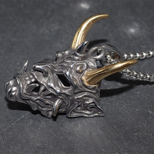 Gothic Devil Skull Grimace Mask Necklaces For Men Fangs Demon Mask Pendant Retro Punk Style Jewelry Gift - Pendants