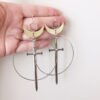 Gothic Golden Moon Excalibur Earrings Ring Sword Classic Eardrop Big Sword Punk Statement Mystical Goth Jewellery Women Gift