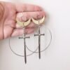 Gothic Golden Moon Excalibur Earrings Ring Sword Classic Eardrop Big Sword Punk Statement Mystical Goth Jewellery Women Gift