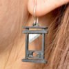 Gothic Guillotine Pendant Earrings Black Hooks Earrings