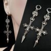 Gothic Inverted Crucifix and Pentagram Earrings with Spikes Inverted Cross Satanic Catholic Upside Down Statement Women Gift