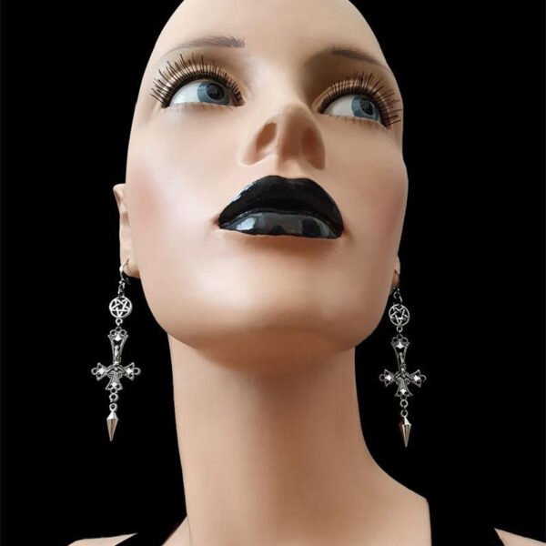 Gothic Inverted Crucifix and Pentagram Earrings with Spikes Inverted Cross Satanic Catholic Upside Down Statement Women Gift