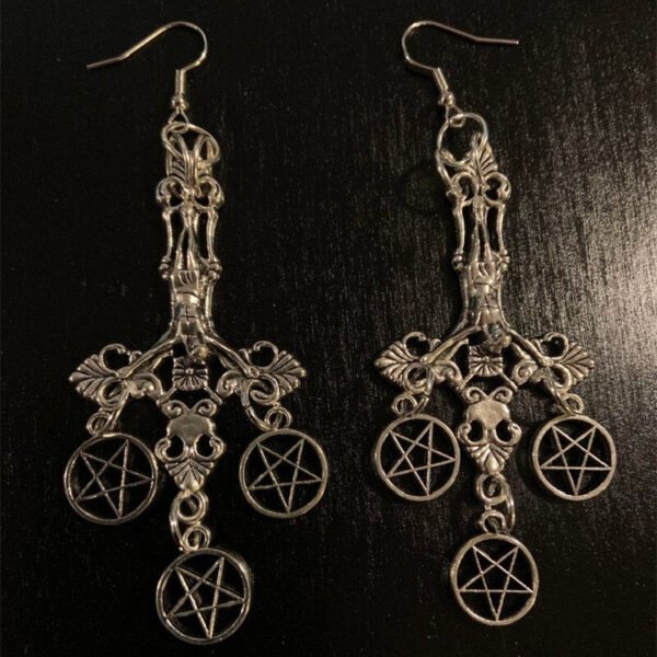 Gothic Inverted Crucifix and Pentagram Earrings with Spikes Inverted Cross Satanic Catholic Upside Down Statement Women Gift