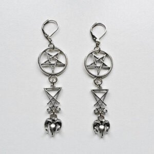 Gothic Inverted Pentagram Sigil of Lucifer Ram Goat Head Earrings Silver Colour Drop Set Halloween Rock Statement Jewelry Women