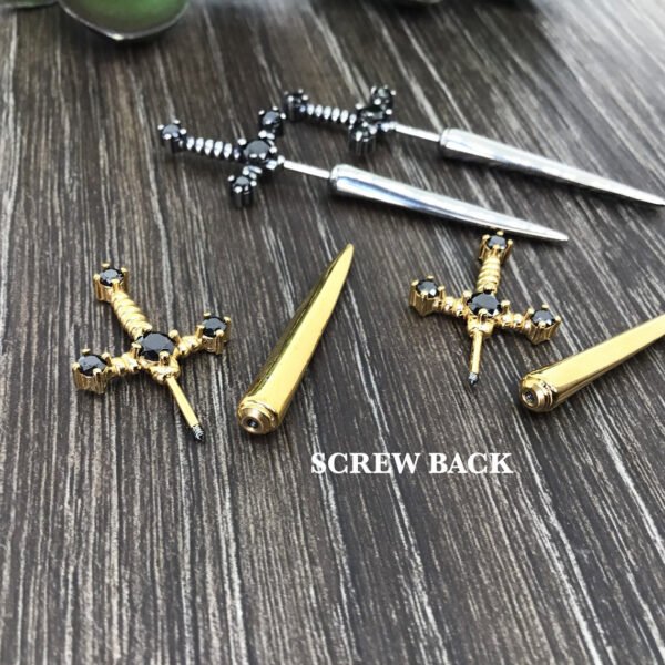 Gothic Kinitial Sword Earrings Vintage Cool Punk Crystal Ear Jacket Goth Dagger Earrings Jewelry Gift For Women - Stud Earrings