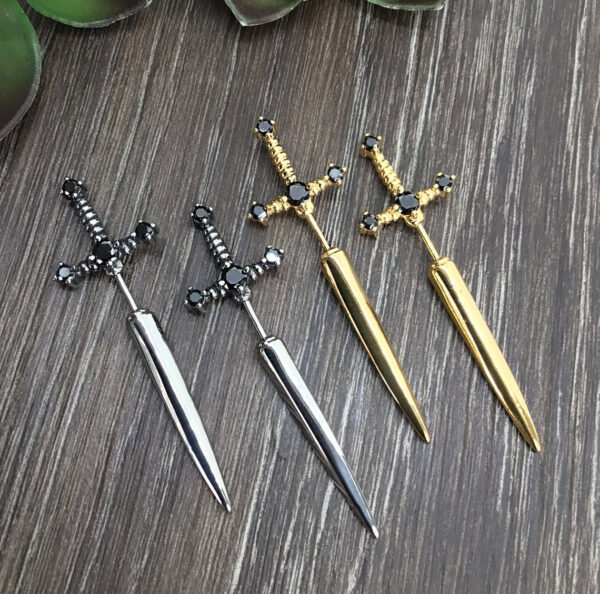 Gothic Kinitial Sword Earrings Vintage Cool Punk Crystal Ear Jacket Goth Dagger Earrings Jewelry Gift For Women - Stud Earrings