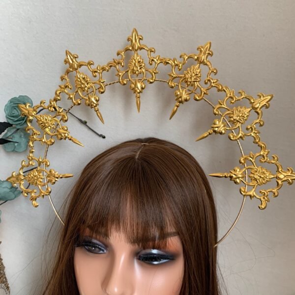 Magic Wicca~Gothic Lolita Black Rose Devil Feather Wings Goddess Crown Sun Halo Crown Headband Gorgeous Vintage Mary Baroque Tiara Headwear