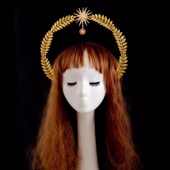 Gothic Lolita Devil Feat Goddess Crown Sun Halo Crown Headband Gorgeous Vintage Mary Baroque Tiara Goddess crown headpiece