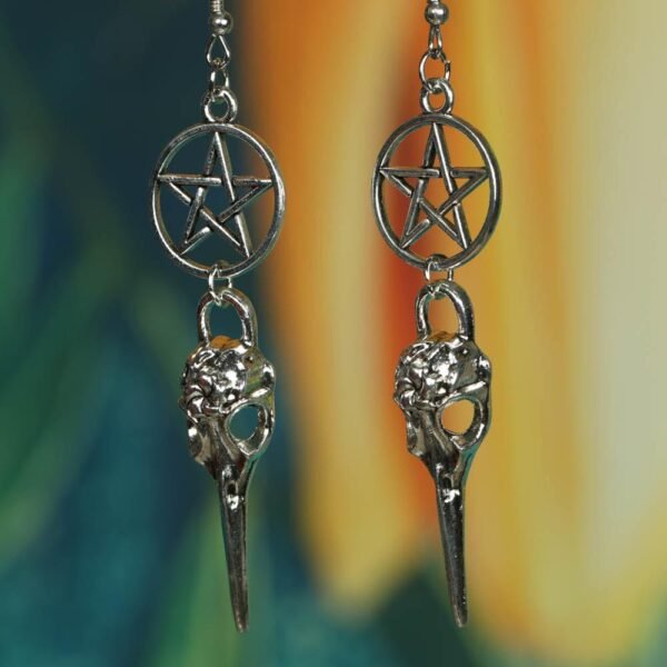 Gothic Punk Witch Power Pentagram Bull Skull Earrings Natural Stone Rose Bird Bat Pendant Earrings