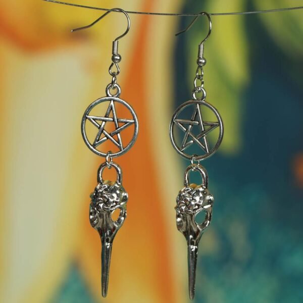 Gothic Punk Witch Power Pentagram Bull Skull Earrings Natural Stone Rose Bird Bat Pendant Earrings