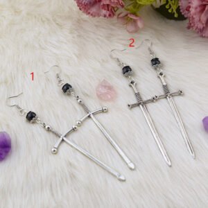 Gothic Silver Sword Dangle Earrings Occult Dark Tarot Jewelry