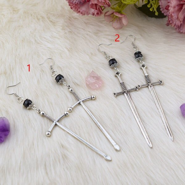 Gothic Silver Sword Dangle Earrings Occult Dark Tarot Jewelry